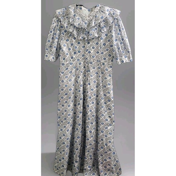Julia Amory Size Large 100% Cotton Blue White Maxi Dress Prairie Spring Summer - Picture 2 of 11